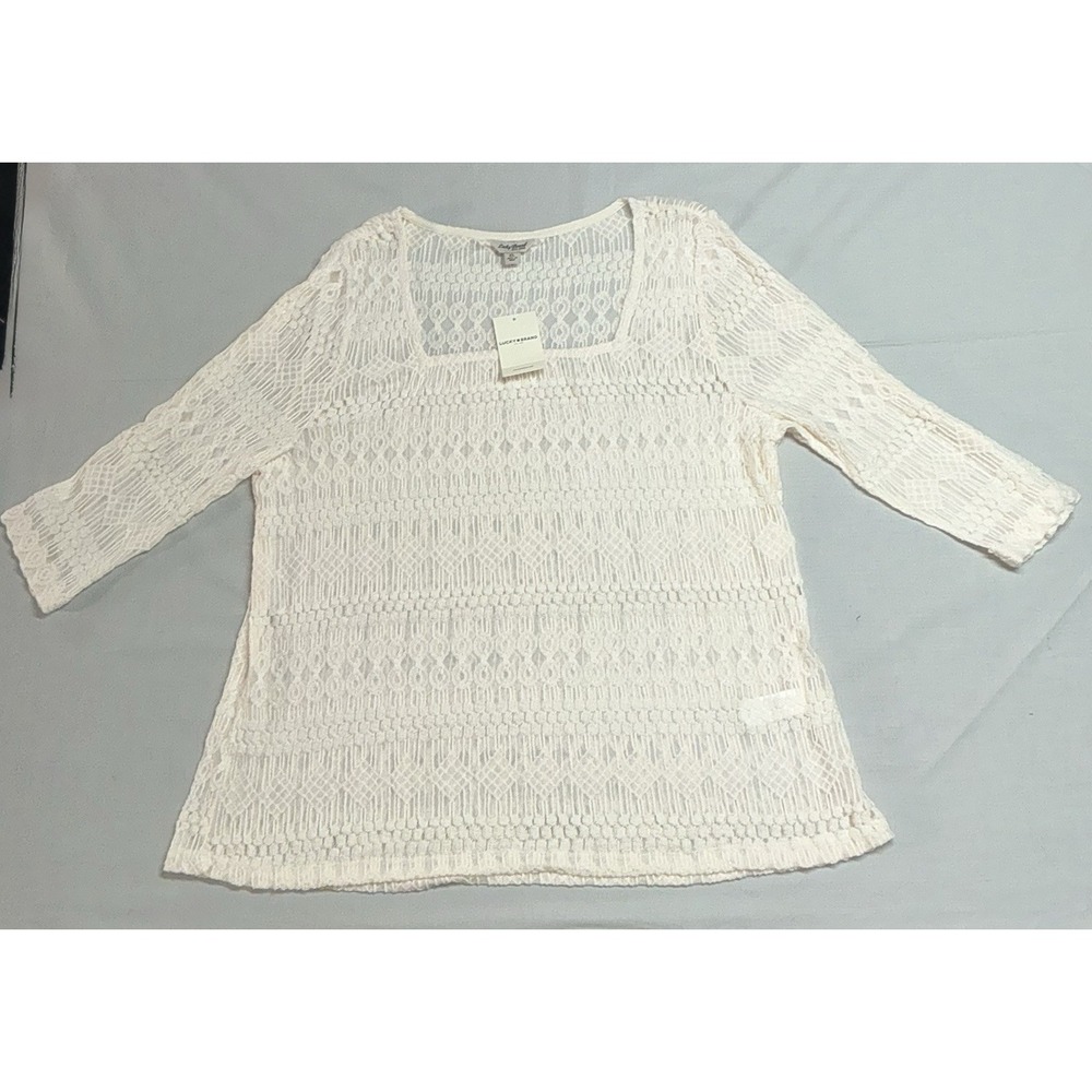 Lucky Brand Top Womens XL Cream Crochet V-Neck 3/4 Sleeve Tunic Pullover  NWT